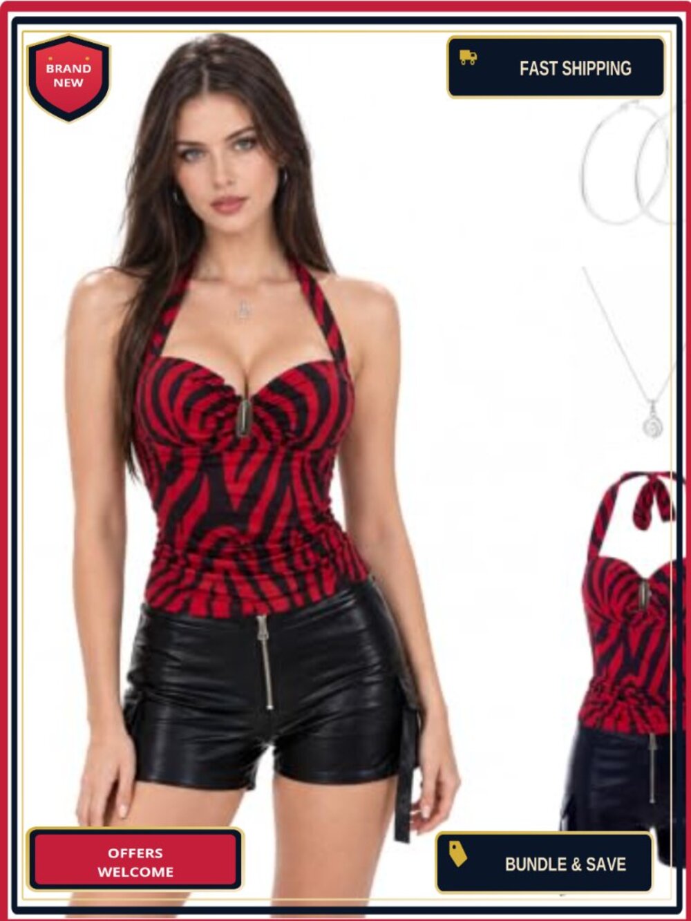 Halter Cami Top PU Leather Shorts Cosplay Costume